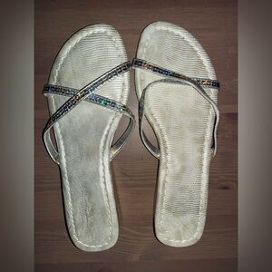 Women's Metallic Flat Sandals - Never Worn